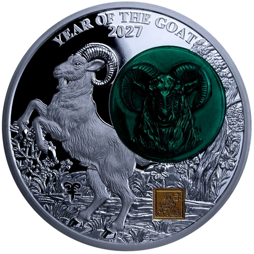 Miniatura: GOAT Jade Chinese Lunar Year 2 Oz Silver Coin 25 Francs Burundi 2027