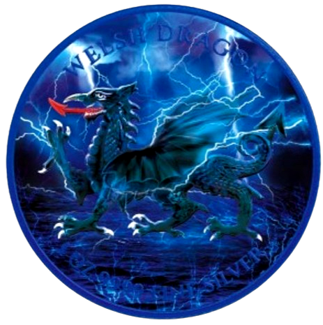 2022 1 oz Niue Welsh Dragon Colorized Cyber Blue Holographic Coin