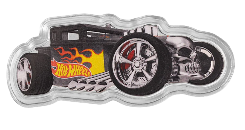 Thumbnail: HOT WHEELS - BONE SHAKER - 1oz .999 Silver Shape Coin – 2$ Solomon Island 2024