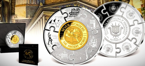 SEVEN WONDERS OF THE ANCIENT WORLD 5 Oz Puzzle Silver Coin Burundi