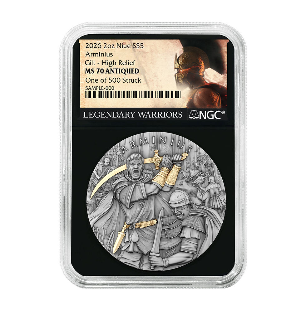 Miniature : ARMINUS Legendary Warrior series 2oz .999 High Relief Silver Coin $5 Niue 2025