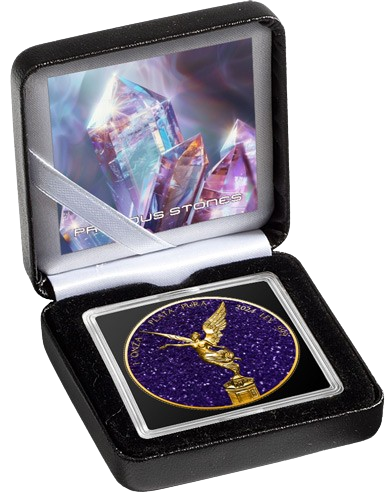 Miniatura: AMETHYST Precious Gemstones Libertad 1 Oz Silver Coin Mexico 2024