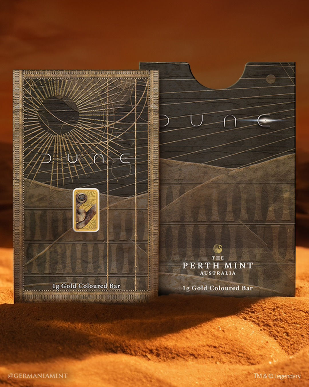 DUNE 1g 999.9 Gold Coloured Minted Bar in Sleeve