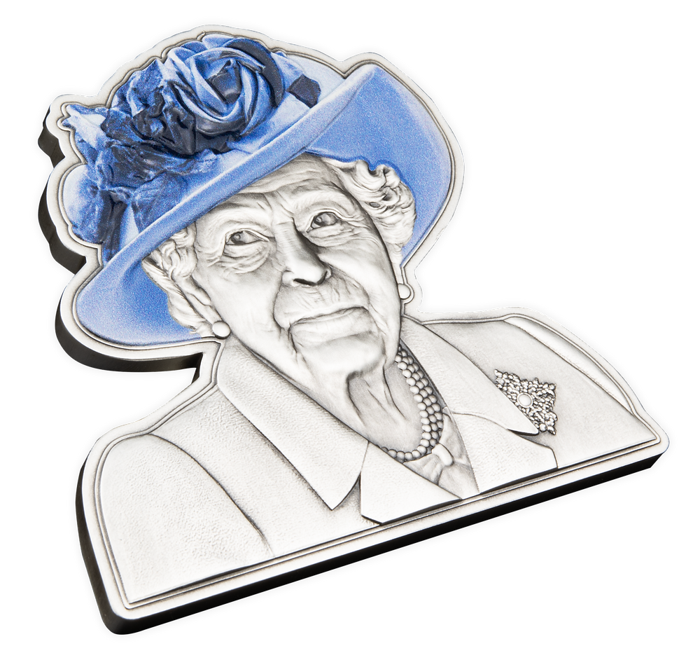 Thumbnail: IN MEMORIAM OF QUEEN ELIZABETH II Happy Birthday Shaped 5 Oz Silver Coin 2022