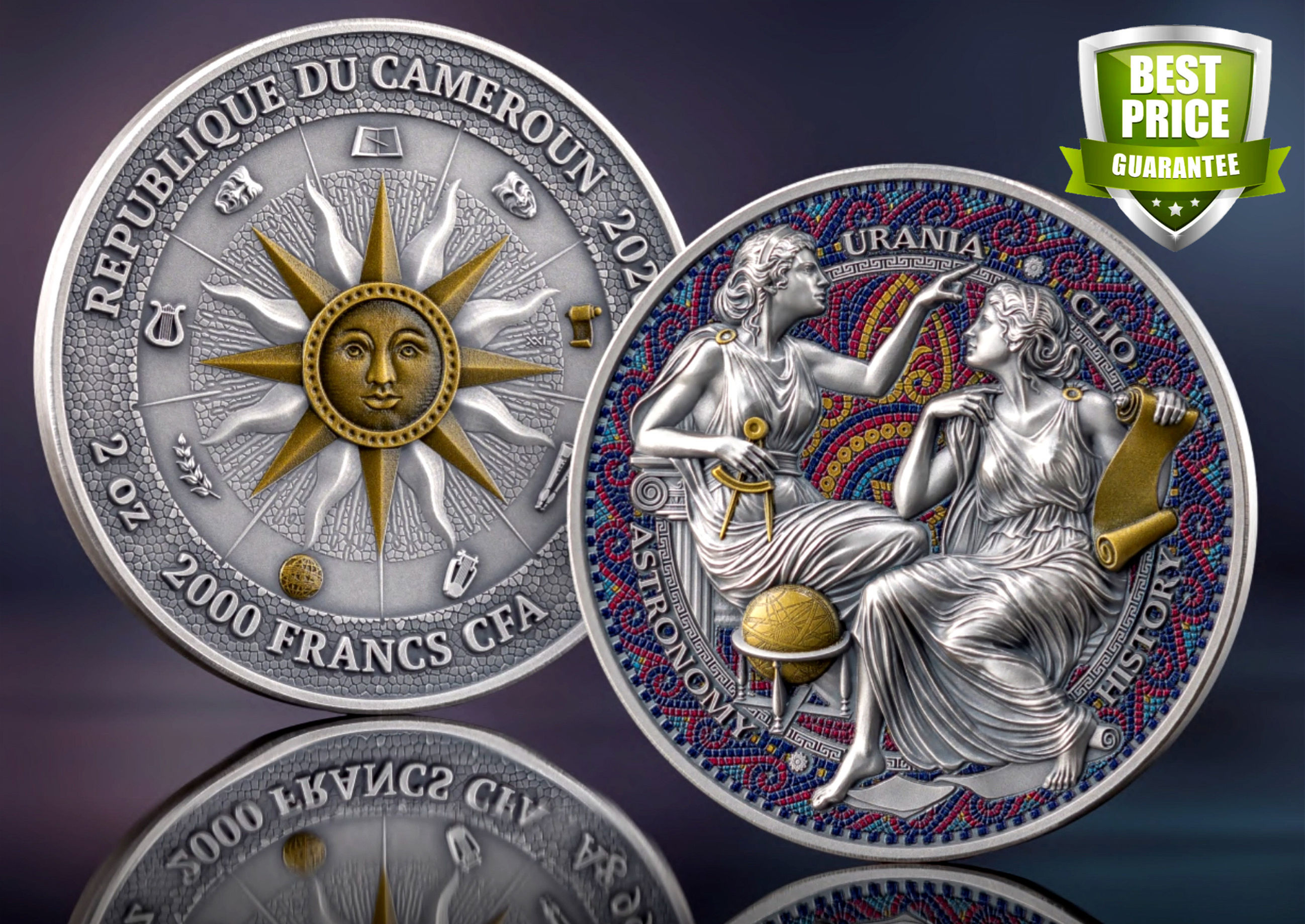 Clio & Urania The Nine Muses 2 oz Antique finish Silver Coin Cameroon 2026