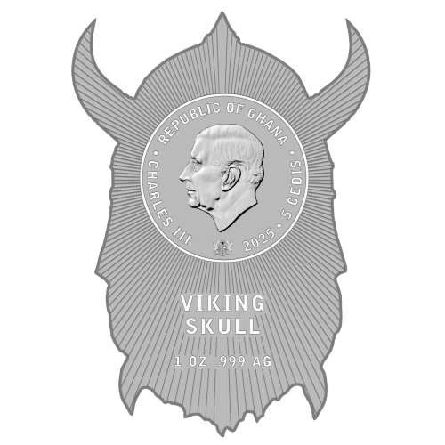 Miniatura: VIKING SKULL 1 Oz .999 Silver Coin 5 Cedis Ghana 2025
