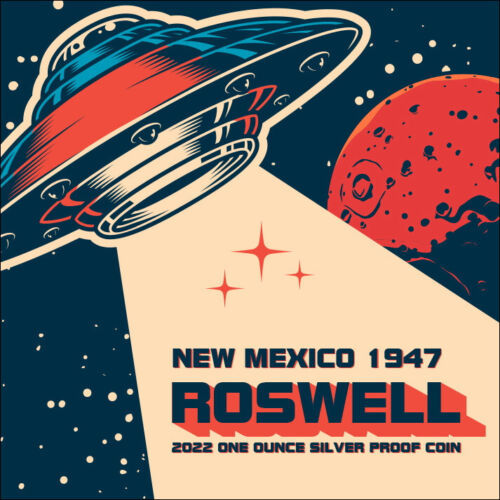 Miniatura: ROSWELL 75th Anniversary Flying Saucer 1 Oz Silver Coin 1$ Niue 2022