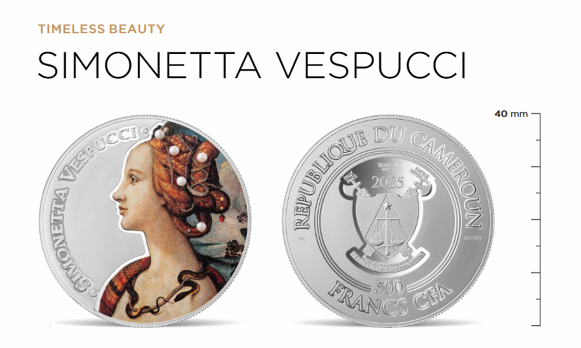 Miniaturbild: Simonetta Vespucci Timeless Beauty Silver Proof Coin 500 Francs Cameroon 2025