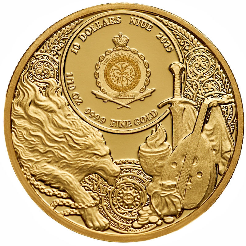Miniatura: Baptism of Fire - The Witcher Book Series, 1/10 oz .999 Gold Coin 50$ Niue 2025