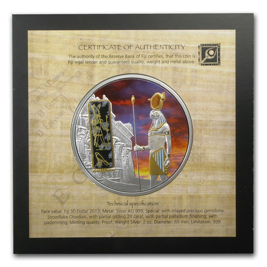 Miniatura: 2013 Fiji 2 oz Silver $50 Egyptian Jewels-Horus (God of the Sky)