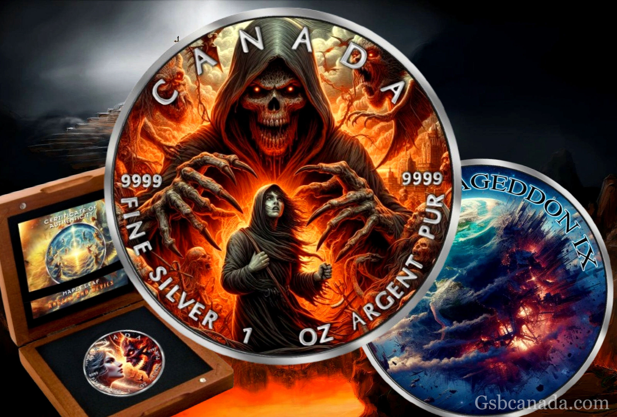 GRIM REAPER Death Maple Leaf Armageddon IX - 1 Oz Silver Coin 5$ Canada 2025