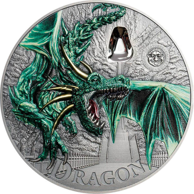 Miniature : GREEN DRAGON Mythical Creatures 2 Oz Silver Coin 10$ Palau 2019