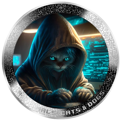 Hacker Cat: AI-NIMALS - Cats & Dogs 1oz .999 Silver Coin Cameroon 2025