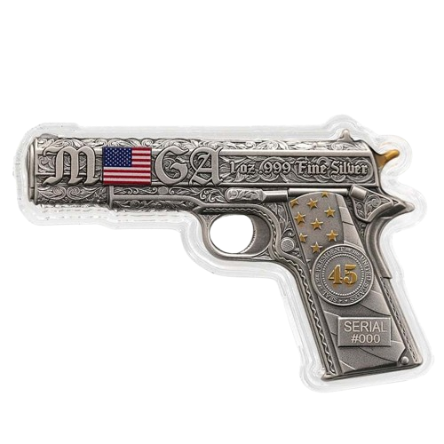 Thumbnail: 2024 Trump "The Don 45" Pistol Handgun Shaped 1 oz .999 Silver Bar