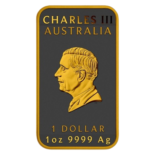 Miniatura: 2024 1 oz $1 AUD Australia Silver Rectangle Dragon Black Platinum 24k Gold Gild