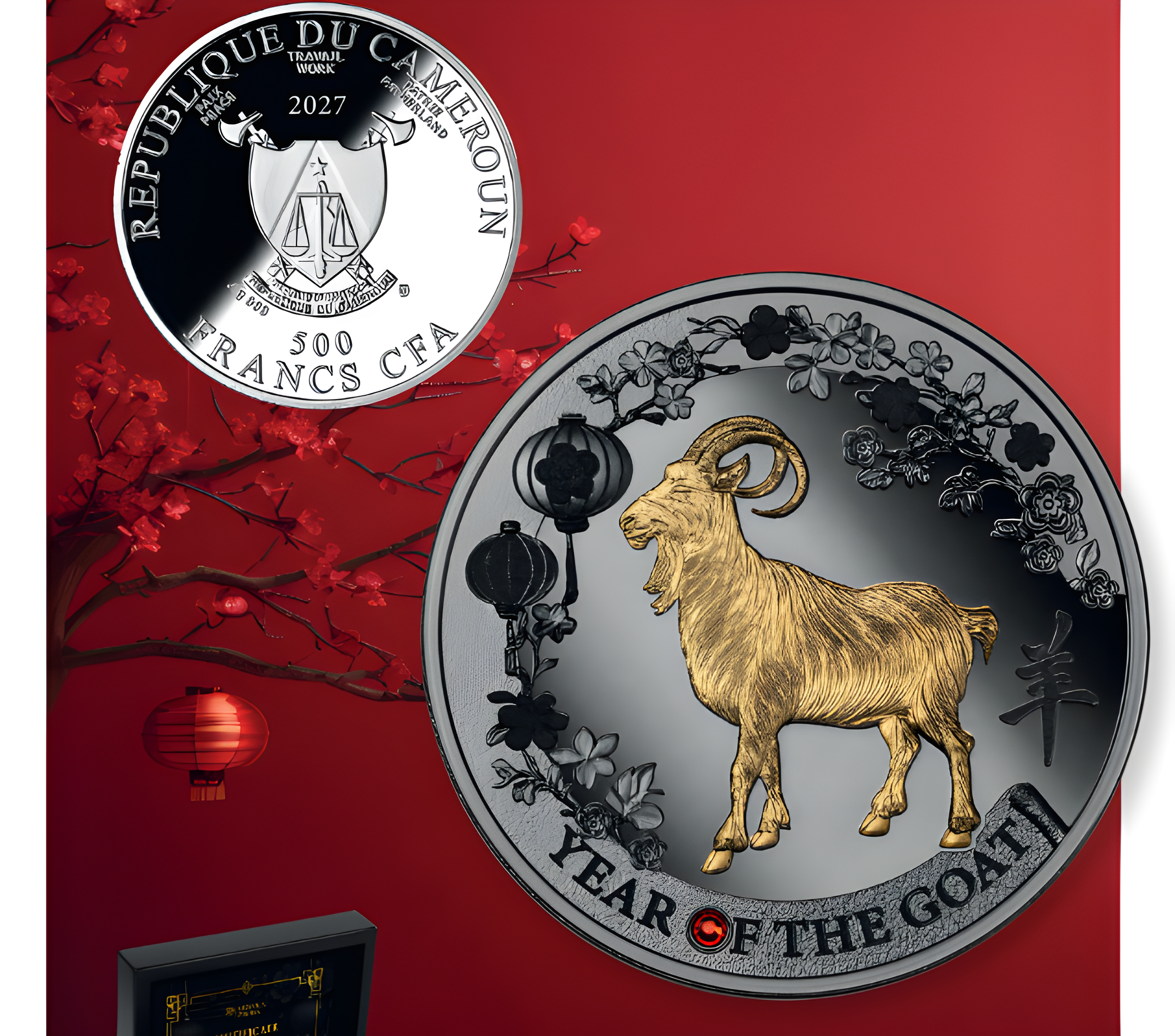 Chinese Calendar: Year of the Goat .999 Ruthenium Silver Coin 500F Cameroon 2027