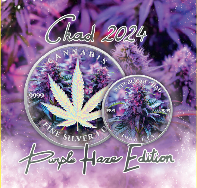 Miniatura: 2024 Chad Cannabis Purple Haze Edition 1 oz Silver Coin