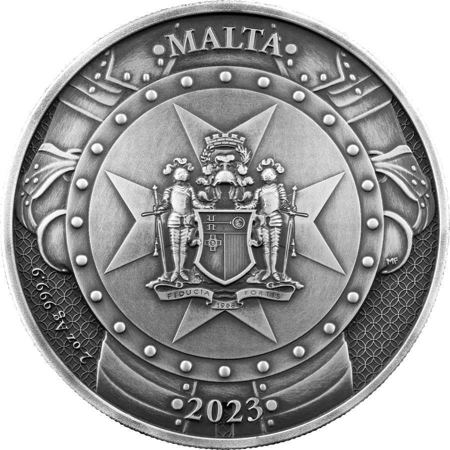 Miniatura: 2023 Malta Knights of the Past 10 Euro 2 oz Silver High Relief
