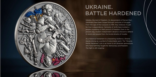 Ukraine. Battle Hardened 2 oz Antique finish Silver Coin 10 Cedis