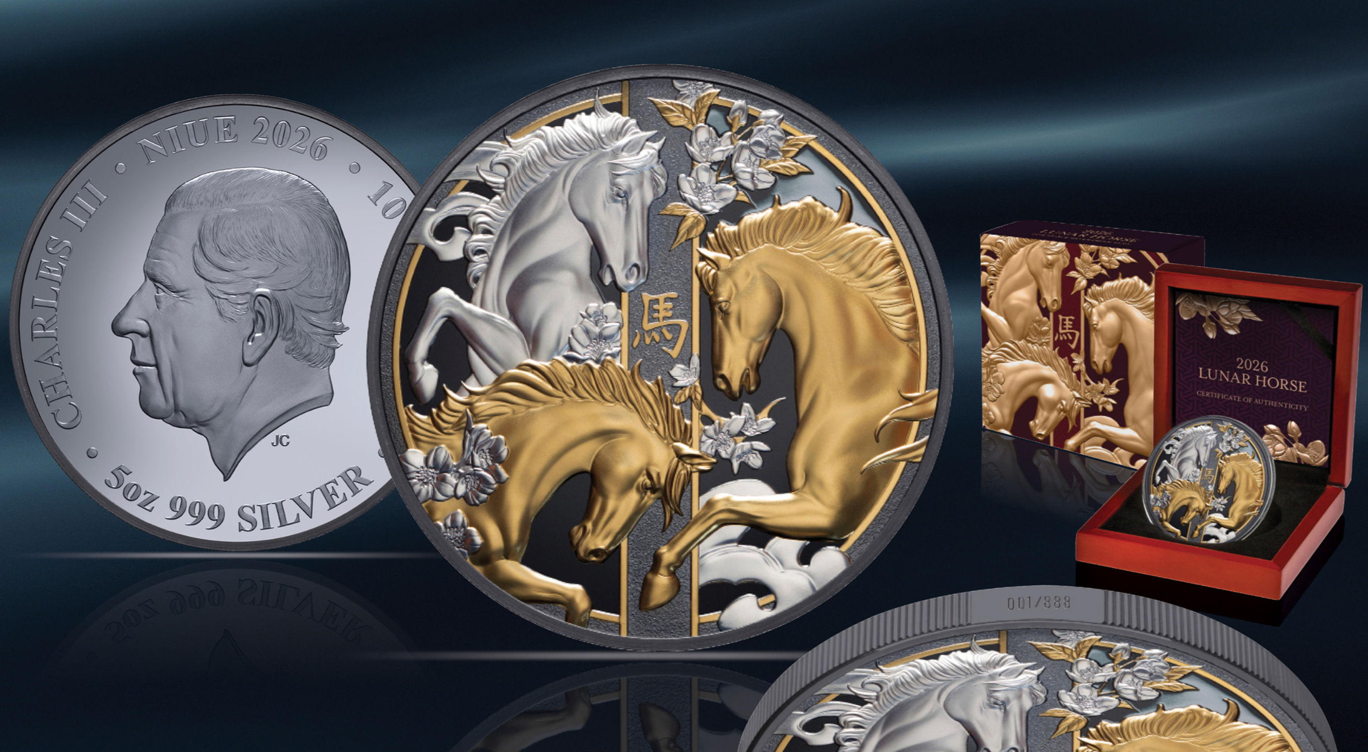 Lunar Year of the Horse Black Proof - 5oz .999 Silver Coin - 10$ Niue 2026