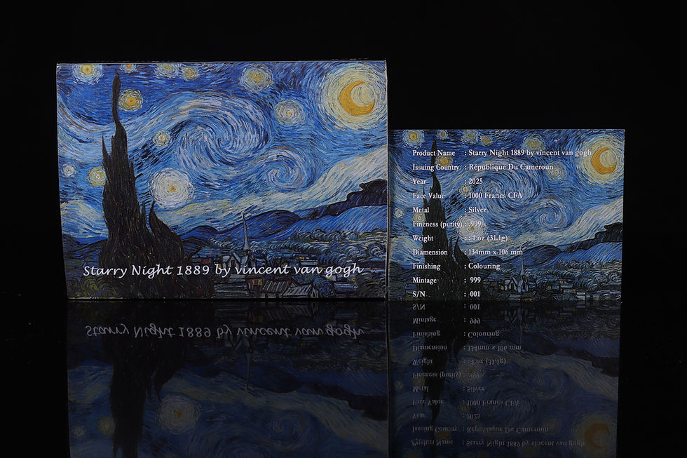 Miniatura: Starry Night 1889 by Vincent Van Gogh - 1oz .999 Silver 1000F Cameroon 2025