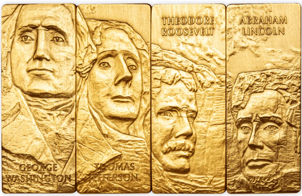 Miniature : Mount Rush 4x 1oz 24K Gold Plated Silver Bar $5 Barbados 2021