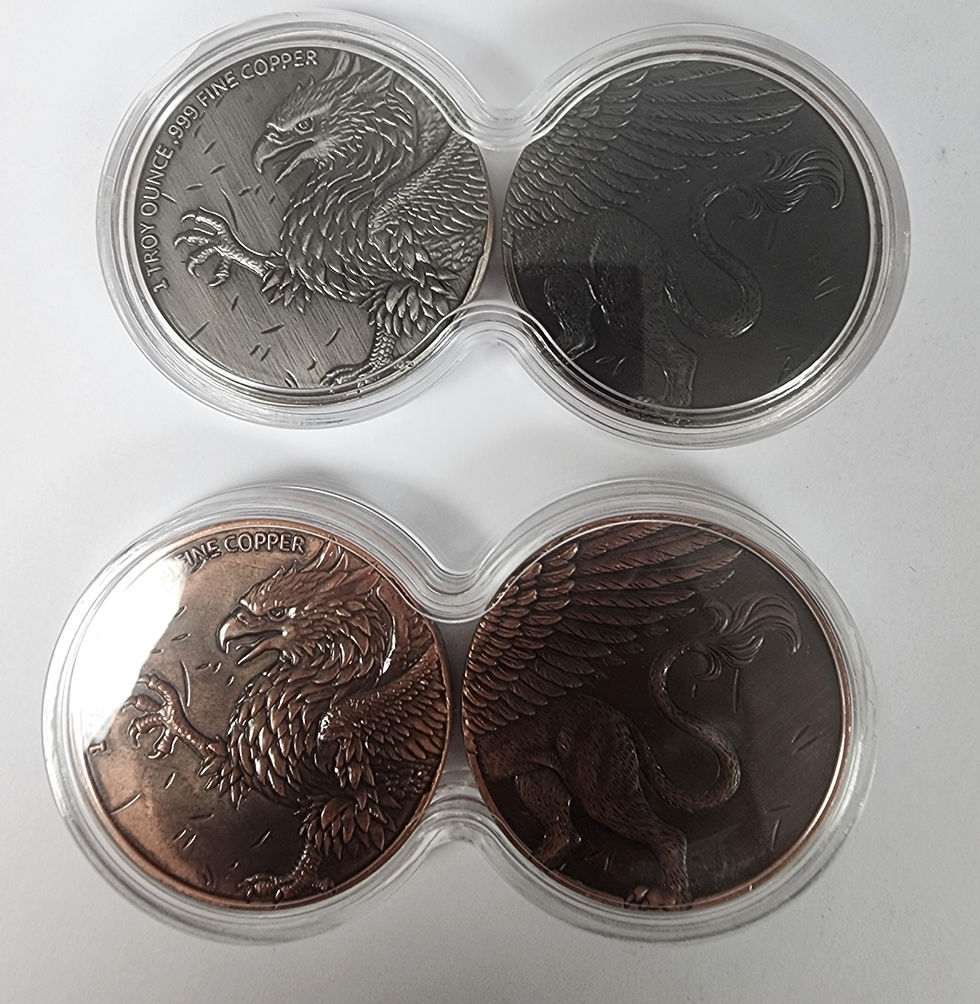 Miniatura: Griffin 2 x 1oz  .999 Copper Rounds set Dual Finish