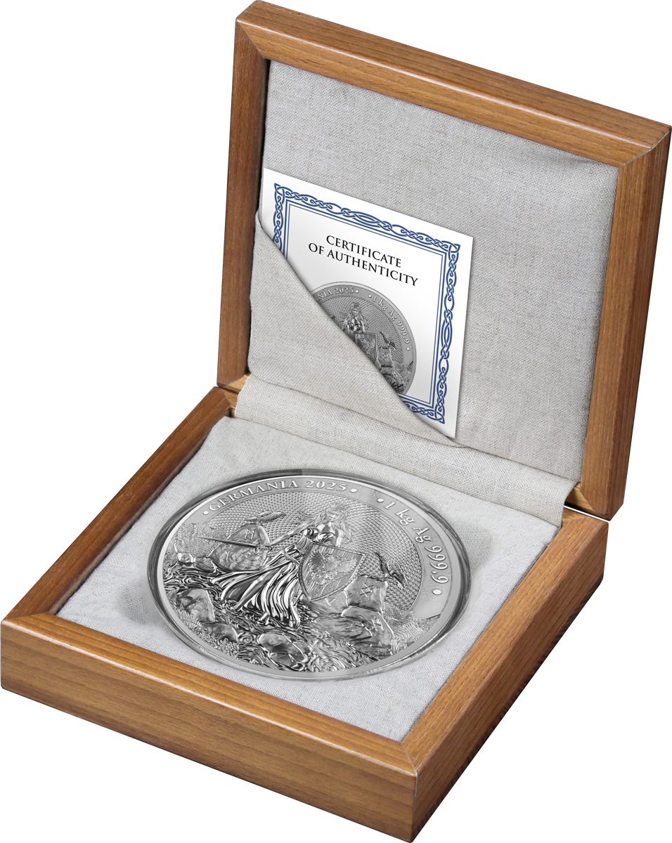 Miniatura: 2025 Germania 1kg Kilo 999.9 Silver BU in Wooden Box