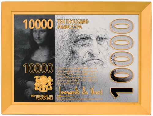 MONA LISA Leonardo Da Vinci 2 Oz Silver Coin 10000 Francs Chad