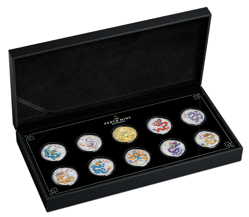 Miniatura: 2024 Australia Lunar Dragon Colorized 10 x 1/2 oz Silver Coin Set