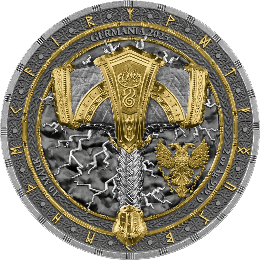 Miniatura: 2025 Germania Artefacts: Mjolnir UHR 2 oz Silver Coin