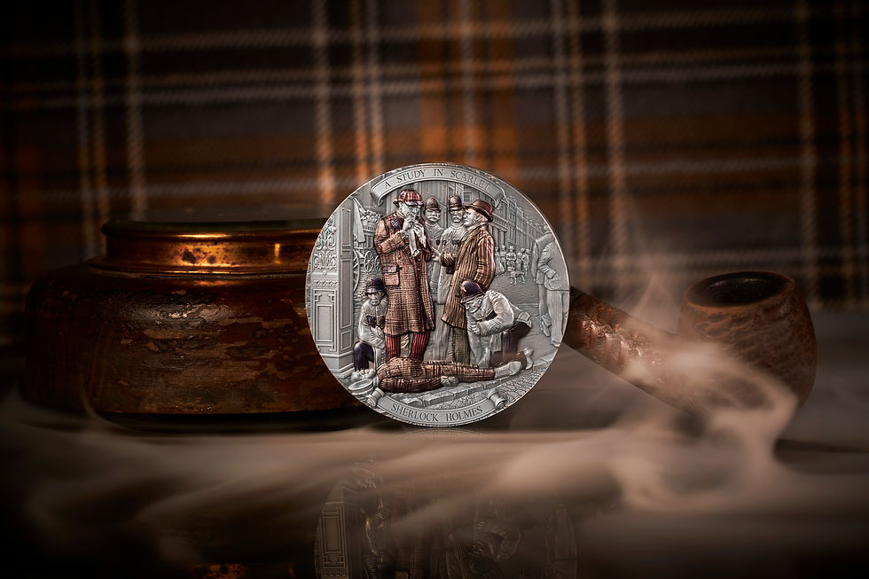 Miniatura: A Study in Scarlet - Sherlock Holmes -200g High Relief Silver Coin $15 Niue 2024