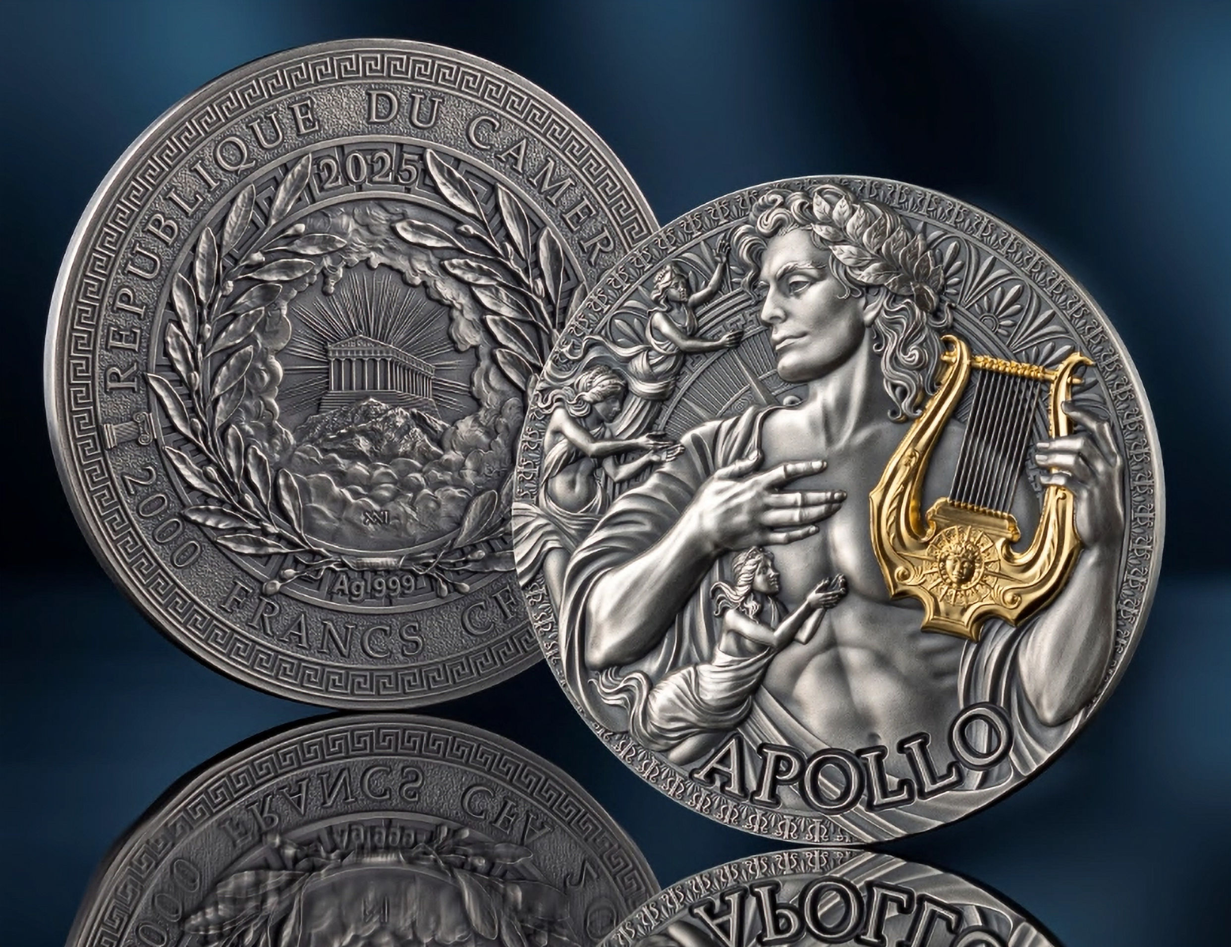 Apollo The Great Greek Mythology 2 oz Antique finish Silver Coin Cameroon 2025