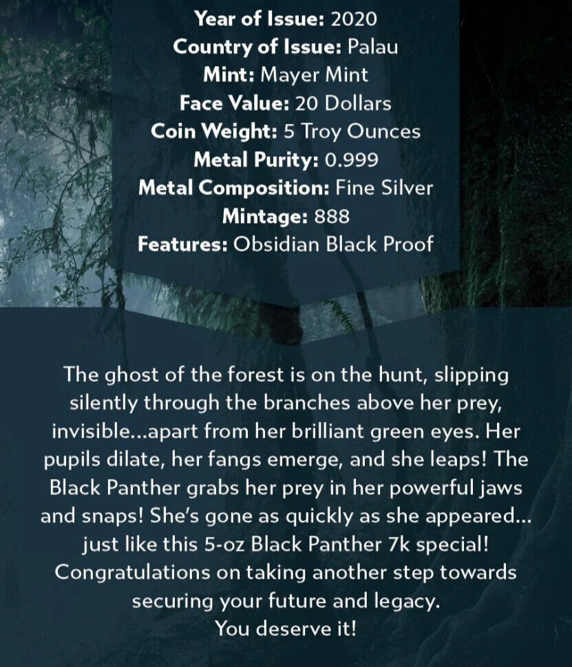 Miniatura: BLACK PANTHER Hunters By Night 7K Special Edition 5Oz Silver Coin 20$ Palau 2020
