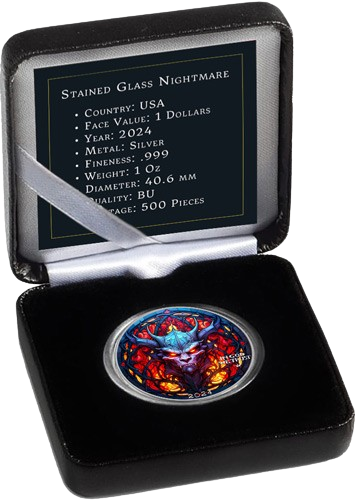 Miniature : EVIL WITHIN Stained Glass Nightmare 1 Oz Silver Coin 1$ USA 2024