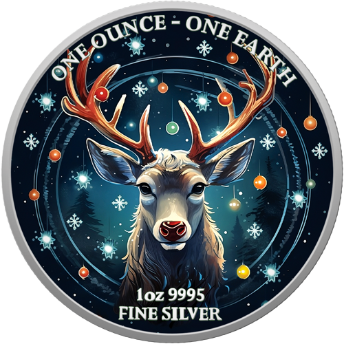 Thumbnail: Christmas Reindeer - 1 oz 999.5 Silver Colorized Coin Fiji Earth 2