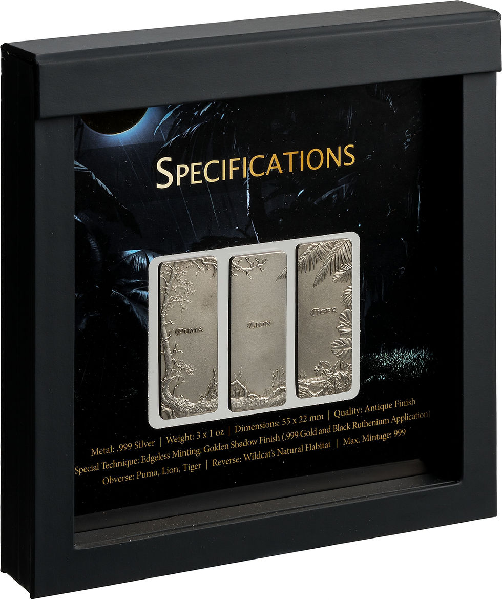 Miniature : Golden Shadow Wildcat 3 x 1oz .999 Silver Bar Set