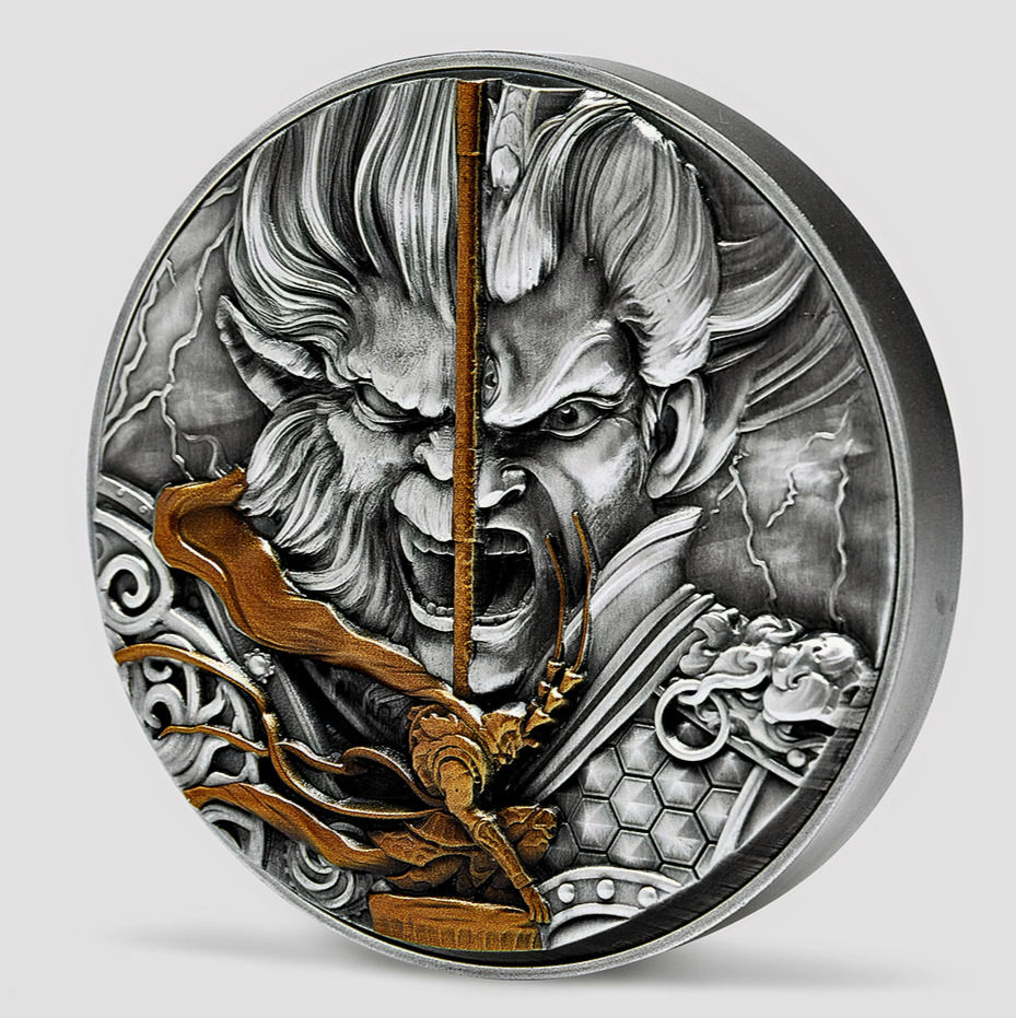 Miniatura: MONKEY KING VS ERLANG GOD – 2020 80 MM 2 OZ PURE SILVER HIGH RELIEF COIN