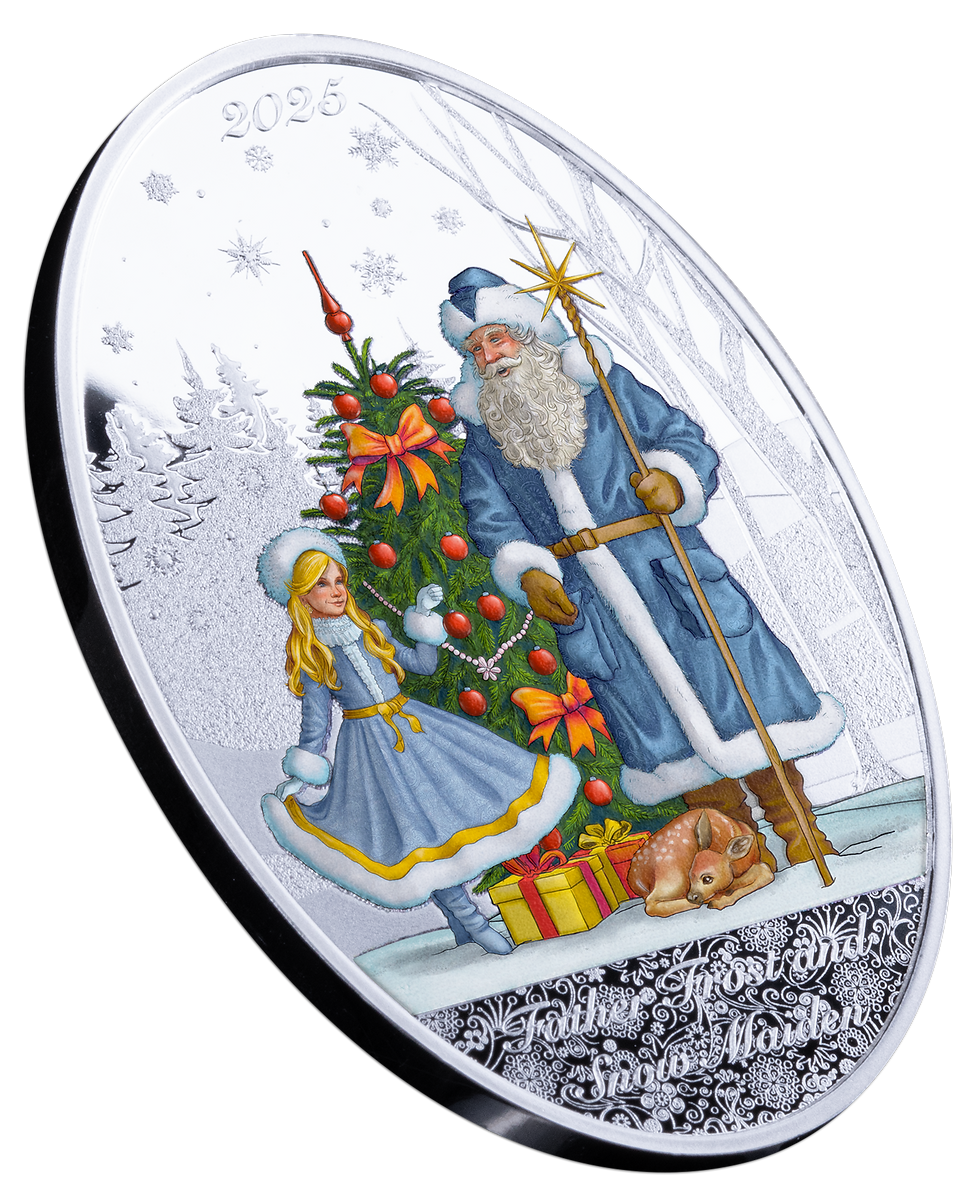 Miniature : FATHER FROST AND SNOW MAIDEN 1oz .999 Silver Coin $5 Solomon Islands 2025