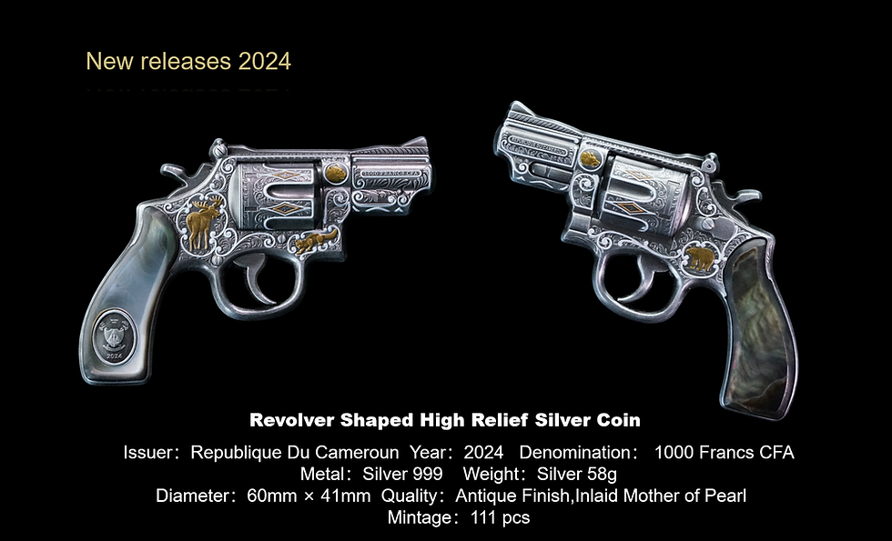 Miniatura: Revolver Mother of Pearl - 58g Silver Coin 1000 Francs CFA Cameroon 2024