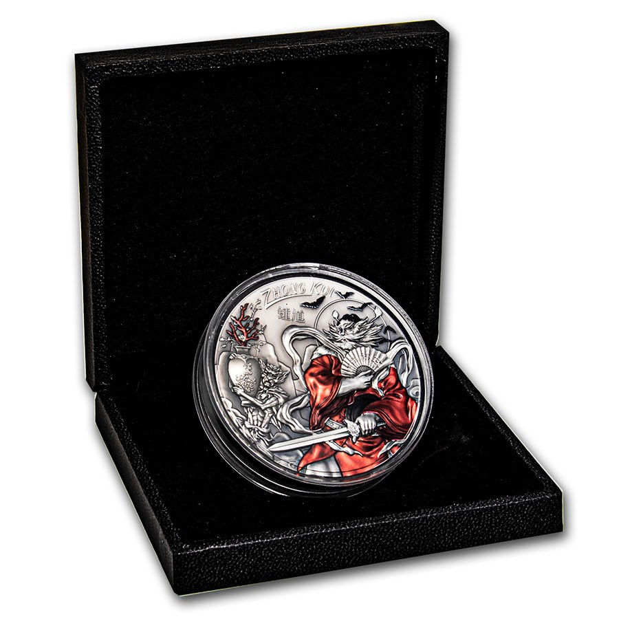 Miniatura: ZHONG KUI – ASIAN MYTHOLOGY – 2019 3 OZ PURE SILVER HIGH RELIEF COIN