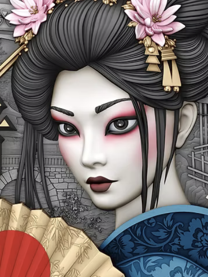 Miniatura: GEISHA - Whispers of Grace - 2 Oz .999 High Relief Silver Coin - 5$ Niue 2025
