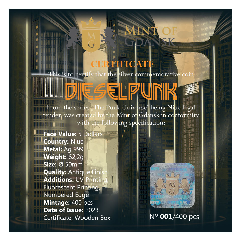 Miniatura: DieselPunk - The Punk Universe - 2 oz Silver High Relief $5 Niue 2024