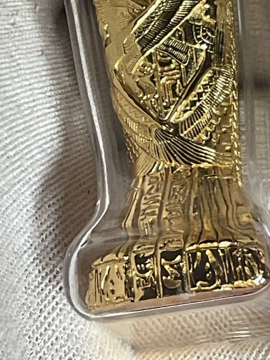 Miniatura: Sarcophagus 3D - 5oz .999 24k Gold Glided Silver Coin - $10 Solomon Islands 2022