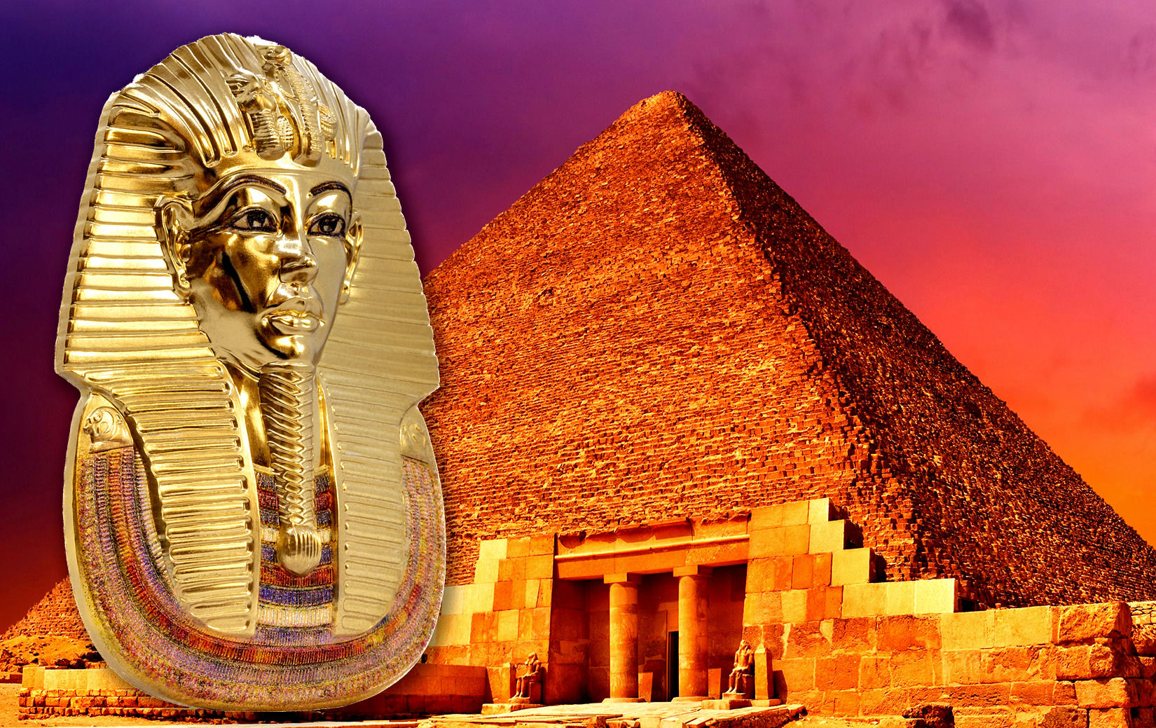 TUTANKHAMUNS MASK Egyptian Art 3D 3 Oz Silver Coin 20$ Palau 2022