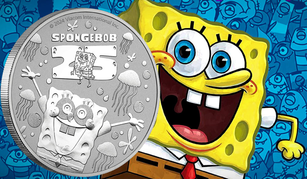 SpongeBob SquarePants 25th Anniversary 1 oz Silver BU Coin In Capsule $1 Tuvalu