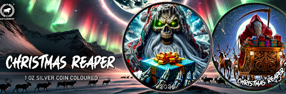 Thumbnail: Christmas Reaper - 1oz .999 Silver American Eagle coloured - $1 USA 2024