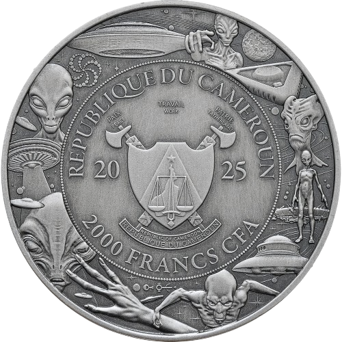 Miniatura: ALIEN FACE - We are not alone, they are out there  2oz UHR Antiqued .999 Silver