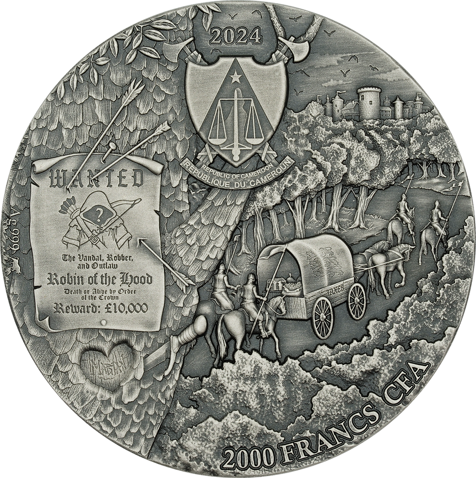 Miniature : Robin of the Hood - 2oz High Relief .999 Silver Coin - 2000 Francs Cameroon 2024