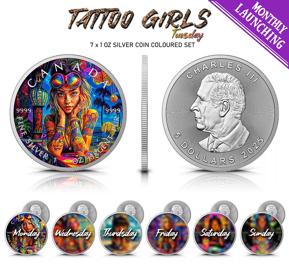 Thumbnail: Tattoo Girl: Tuesday - 1 Oz 999.9 Silver Coin 5$ Canada 2025